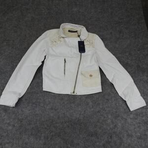 Polo Ralph Lauren Womens Jacket Small Waxed Cotton Fringed Full Zip Ivory B